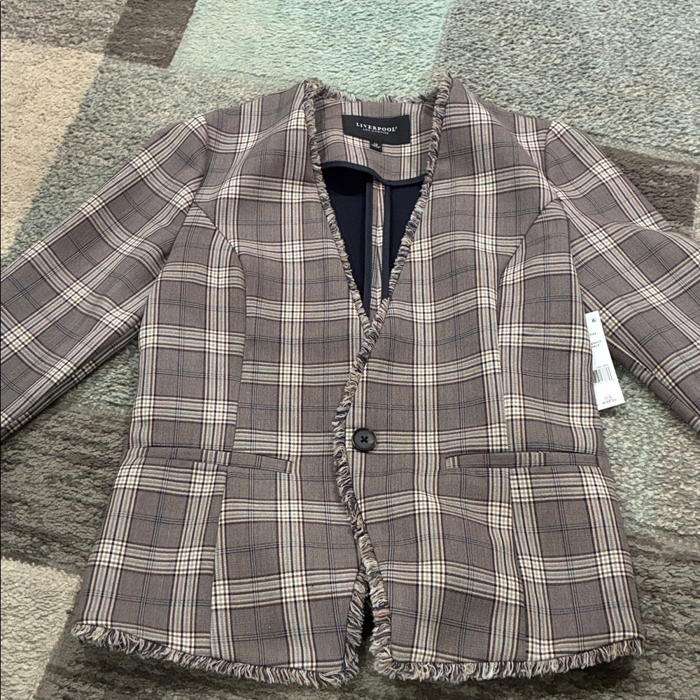 Liverpool Plaid Blazer in Taupe and Cream